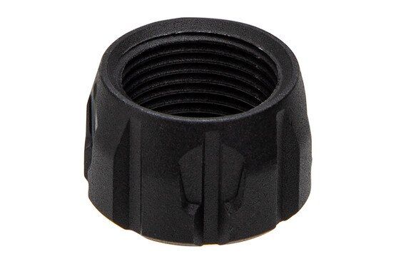 Strike Industries Barrel Cover 1/2x28 Thread Protector for Pistols features a black anodized finish